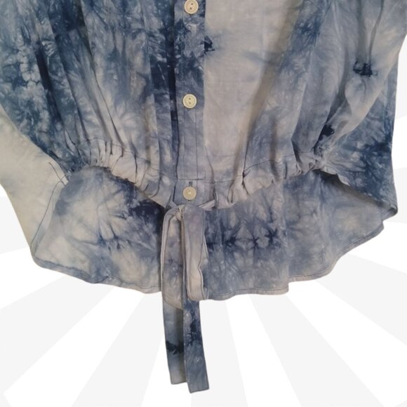 Sanctuary Tie Dye Cropped Tie Front Short Roll Tab Sleeve Collared Top Size S - Picture 3 of 5